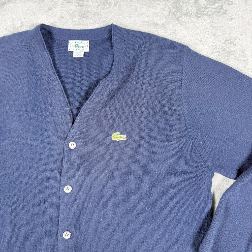 Vintage Izod Lacoste Mens M Cardigan Sweater Orlon Acrylic V-Neck USA Made - Picture 2 of 8